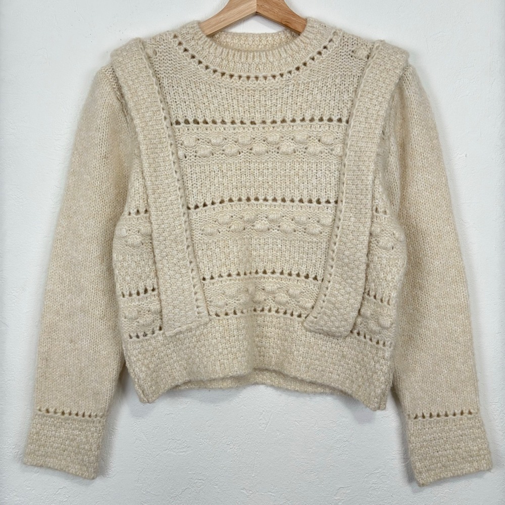 Mango Women Cottage Scandi Minimalist Pullover Sweater Sz S Pointelle Bobble